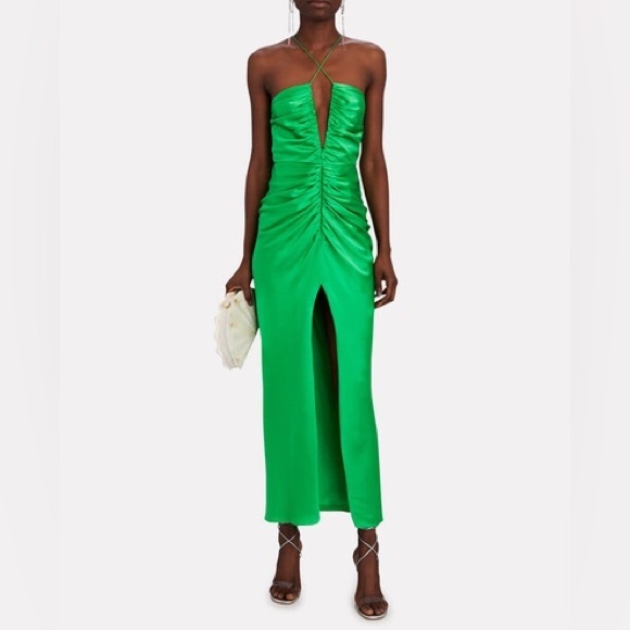 The Sei Keyhole Gathered Dress in Green Silk - Palm - Picture 5 of 10